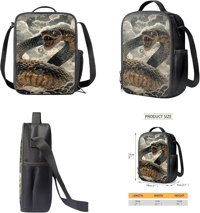 17 Inch Animal Print School Backpack And Lunch Box Set for Kids Lightweight Cool Snake Backpack for Boys Girls Sturdy School Bag with Insulated Lunchbox Pencil Case Student Bookbag - Image 5