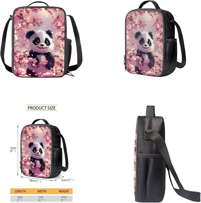 Cherry Blossom Panda Backpack for Girls Kids Backpack with Lunch Box Water Bottle Carrier and Aesthetic Pencil Case 4PCS Set Bookbag with Front Pocket for School 17 inch Large Cute School Bag - Image 4