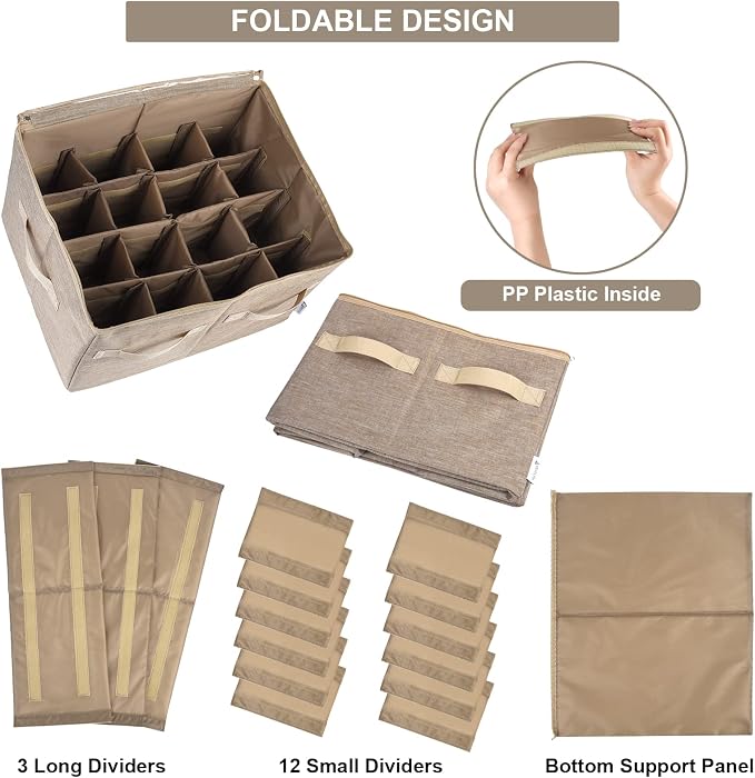 Moteph Shoe Organizer for Closet - Shoe Storage Organizer for Closet Organization with Clear Cover & Adjustable Dividers, Shoe Rack & Basket - (Light Brown, Medium - 16 Pairs) - Image 4