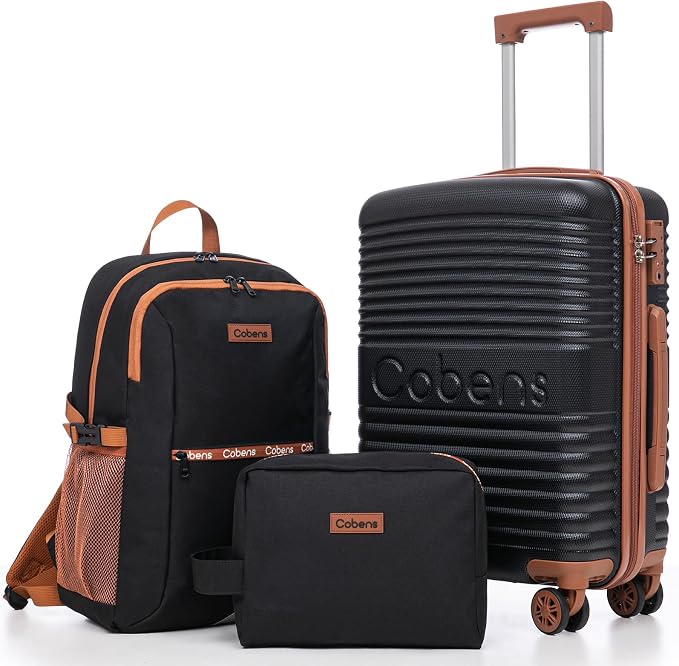 Carry on Luggage 22x14x9 Airline Approved, Suitcases with Wheels Hardshell, Lightweight Hardside Luggage Set with TSA Lock, 20Inch Black Carry on Suitcase by Cobens