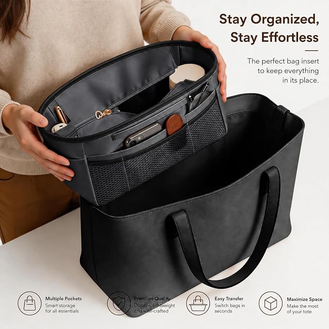 GIVLEFLY Purse Organizer Insert for Tote Bag, 9.84 Inch Satin Bag Organizer with Zipper Top, Multi Pocket Handbag Organizer - Image 5