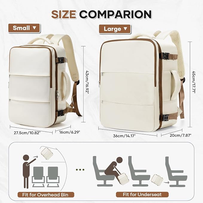 Travel Backpack For Women Men Carry on Backpack Luggage Flight Approved Personal item Travel Bag Essentials Mochila de viaje Laptop College Backpack Large Beige Brown - Image 3
