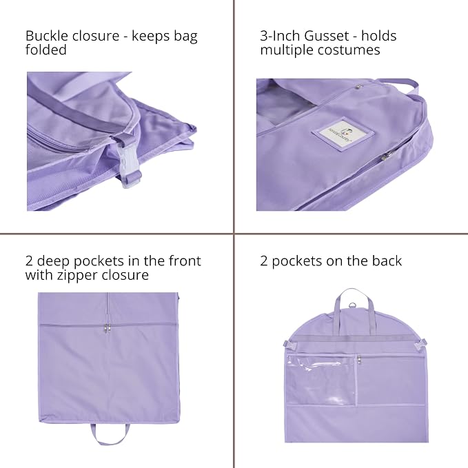 Premium Waterproof Hanging Garment Bag - 52 inch Clothes Bag with Gusset, 4 Pockets & Side Zip for Dance Costumes, Skating, Theatre, Beauty Pageants, Cheer & More. - Image 4