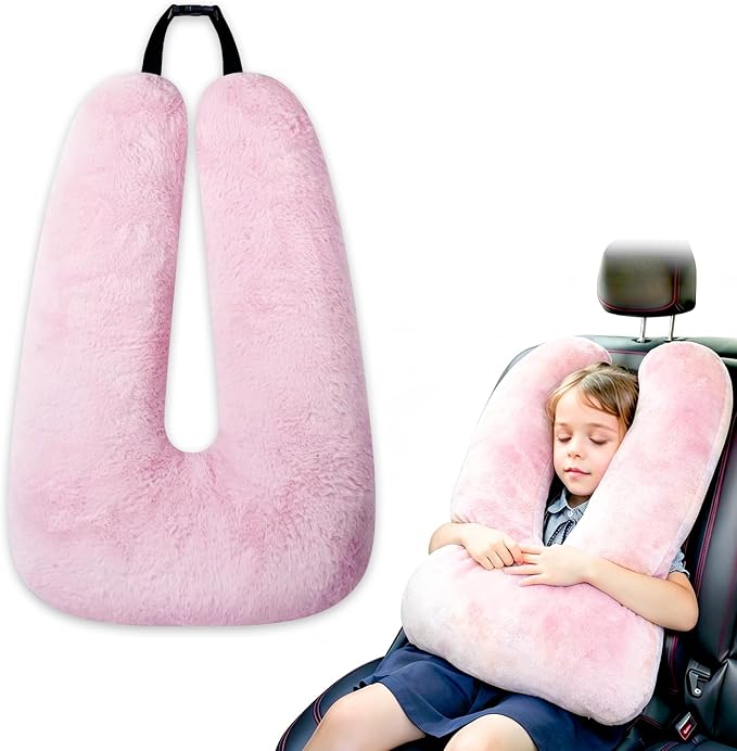 Atablyn Pink Soft Cotton Travel Neck Pillow -Ergonomic Support for Child and Adult Car Seats, Cozy Compact Pillow for Long-Distance Travel Essentials by Atablyn-Foryourdailylife