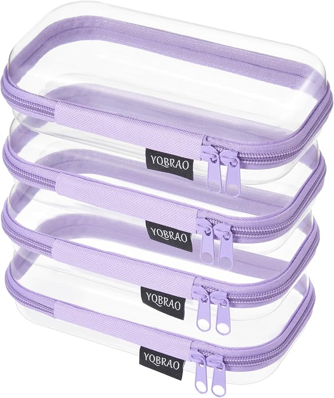 YQBRAO 4-Pack Clear Hard Shell Zipper Case, 1.2mm Ultra-Thick Diaper Bag Organizer Pouches, Rigid Self-Standing Travel Makeup Bags with YKK Zippers, TSA Approved, Purple by Unknown