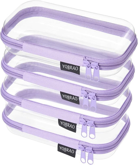 YQBRAO 4-Pack Clear Hard Shell Zipper Case, 1.2mm Ultra-Thick Diaper Bag Organizer Pouches, Rigid Self-Standing Travel Makeup Bags with YKK Zippers, TSA Approved, Purple by Unknown