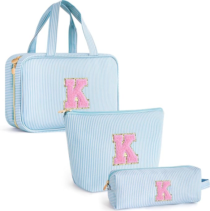 Gifts for Teen Girls Women - Travel Hanging Toiletry Bag & Makeup Bag - Personalized Initial Cosmetic Bag | Birthday Gift for Girl Trendy Stuff - Blue K by Unknown