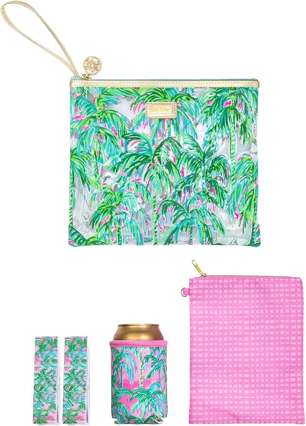 Lilly Pulitzer Water Resistant Vinyl Beach Day Pouch, Zipper Bag Includes Drink Hugger, Small Pouch, and Towel Clips by Unknown