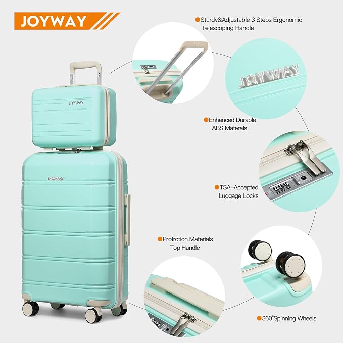Joyway Carry On Suitcase Airline Approved with TSA Lock, Hardside Luggage Bags for Travel with Spinner Wheels, Durable Hard Shell 20Inch Light Green - Image 2