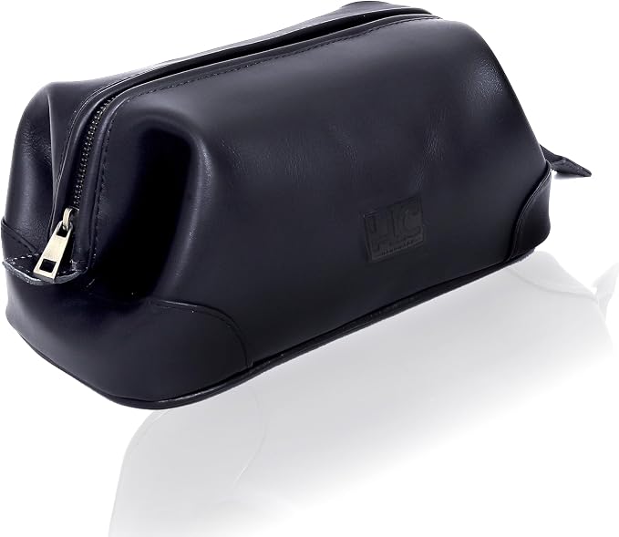 HLC Leather Toiletry Bag for Men Best Gift Premium Genuine Dopp Kit Shaving Kit Organizer Travel Kit Pouch Bag 10 inch Size (Black) - Image 6