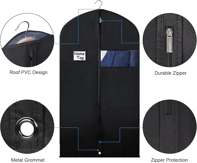 Syeeiex 40" Garment Bags for Hanging Clothes, Set of 8 Suit Bag, Suit Bags for Closet Storage, Garment Covers for Storage Suits, Shirts,T-shirts and Jackets on Closet(Black) - Image 4