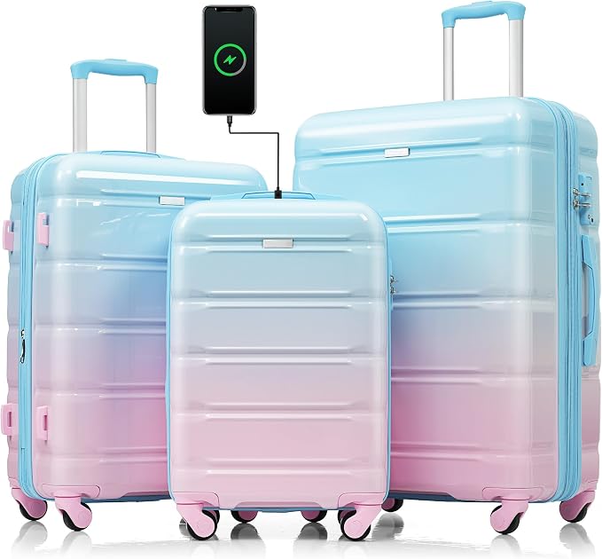 Luggage Sets, ABS Hardshell Suitcase Spinner Wheels and Lock by Merax