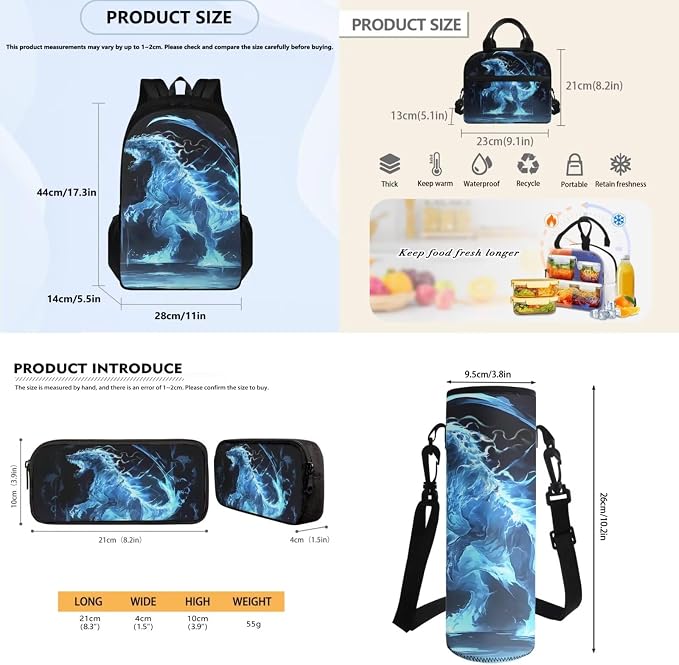 Dinosaur Backpack for Boys with Reusable Lunch Bag Pencil Bag Water Bottle Sling for School, Double Zipper Students Schoolbag Bookbag Elementary Middle School Rucksack - Image 7