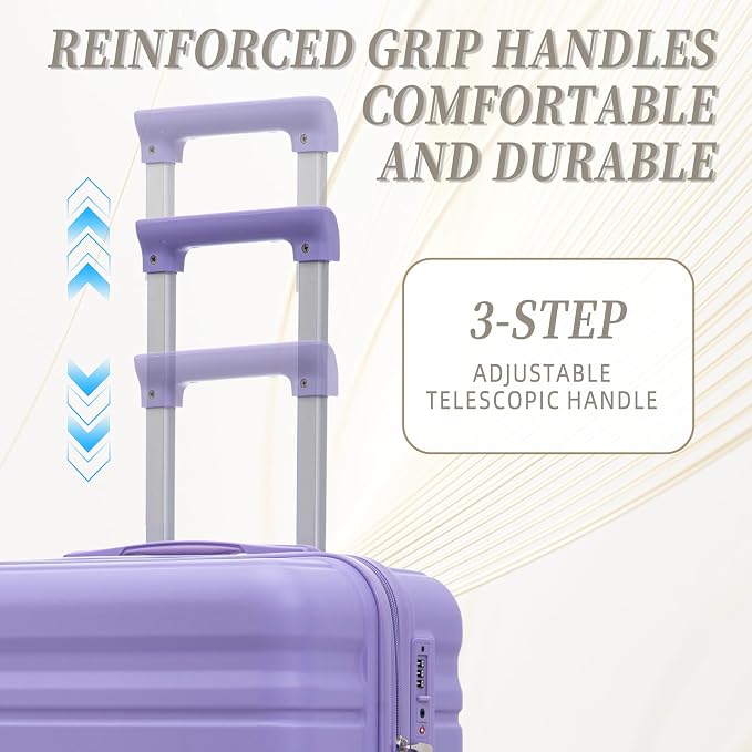 3-Piece Luggage Set 20/24/28'' Hard-shell with 360° Spinner Wheels & Combination Lock, Lightweight ABS Material for Travelling, Light Purple - Image 2