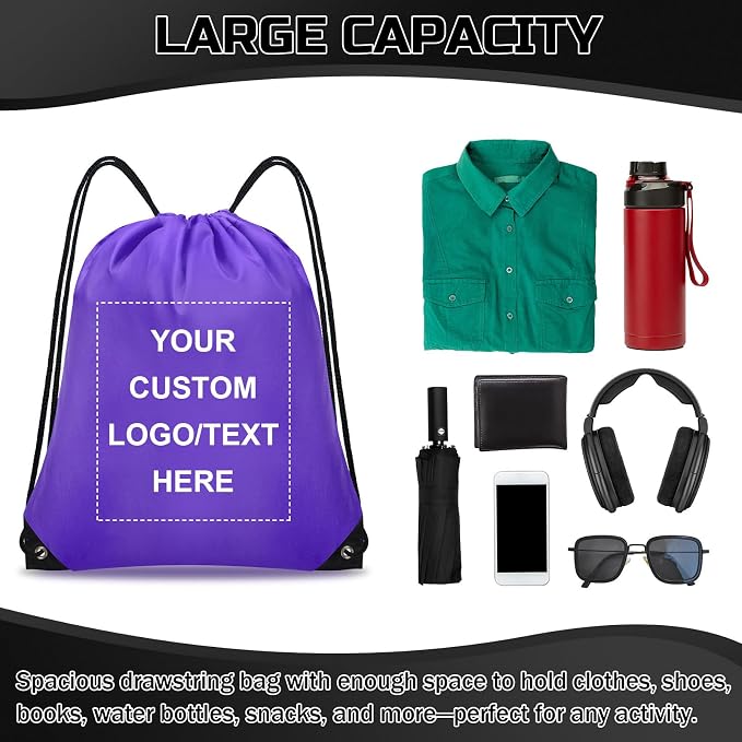 Grneric Custom Drawstring Bags Bulk 10/20/50/100/200 Pack, Promotional Items With Your Logo Personalized String Backpack for Gym, Sport, Travel, Purple - Image 4