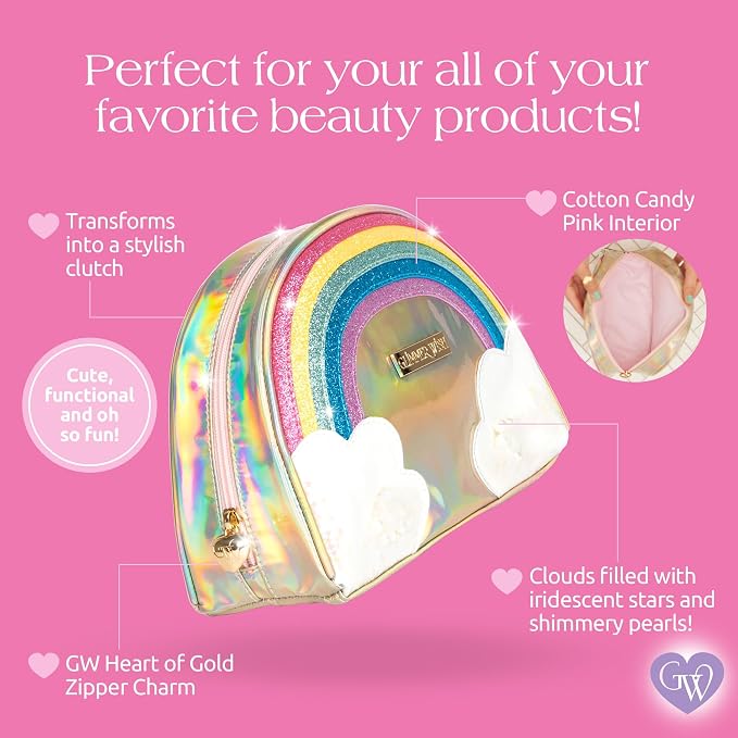 Glimmer Wish Unicorn Rainbow Cosmetic Bag, Secure and Organized Makeup Bag for Travel, Stylish Clutch, Cute Bags for Teens and Girls 9.3 x 4.3 x 6.7 in - Image 4