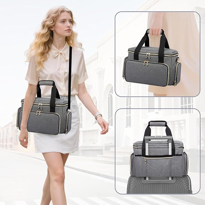 GDNasist Large Makeup Bag, Portable Travel Makeup Bag Organizer for Women Girls with 2 Removable Pouches & Detachable Dividers, Cosmetic Travel Bag, Toiletry Bag for Makeup and Hair Supplies Grey - Image 8