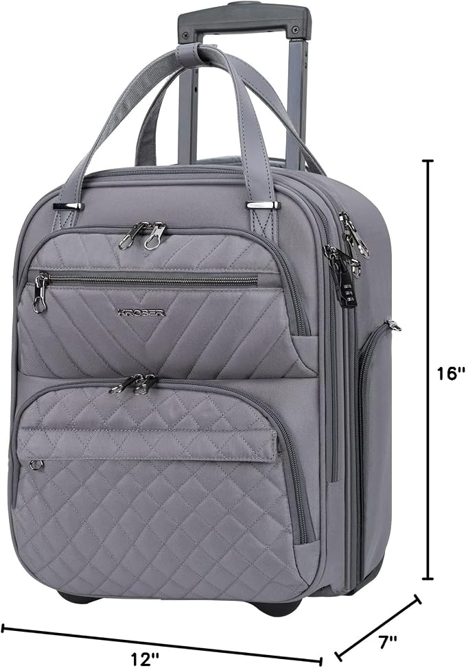 KROSER Carry On Underseat Multi-functional, 16-inch Underseater Lightweight Overnight Suitcase for Men Women, Grey - Image 7