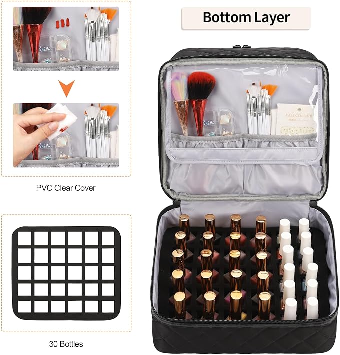 Ethereal Nail Polish Organizer Case Holds 30+ Bottles (15ml/0.5 fl.oz) Nail Lamp, Gel Polish Travel Case Bag for Nail Suppiles, Gift for Manicurist, Girls - Image 3