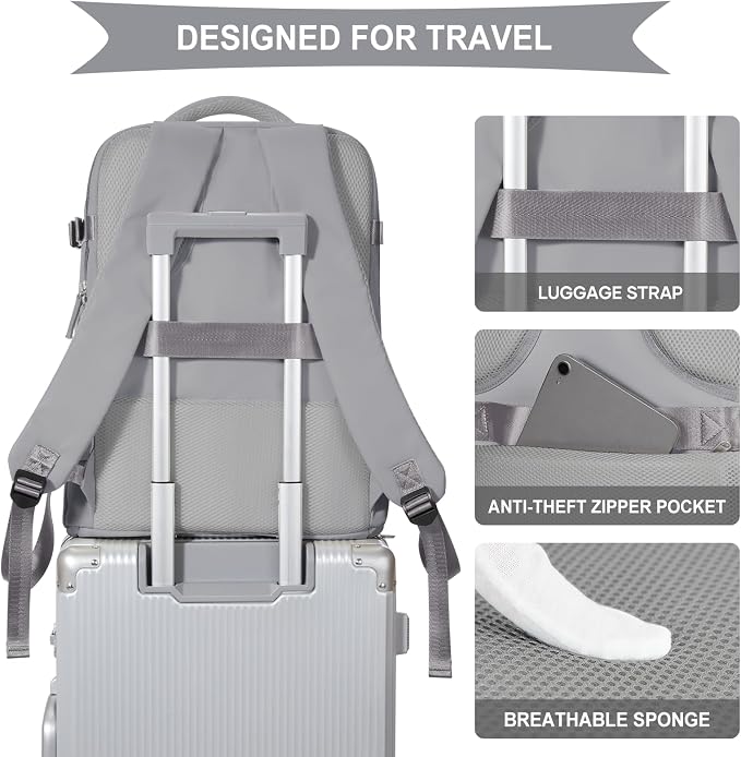 coowoz Large Travel Backpack For Women Men, Carry On Backpack,Hiking Backpack Waterproof Outdoor Sports Rucksack Casual Daypack Expandable Heavy Duty Extra large Backpack Grey Expansion - Image 7