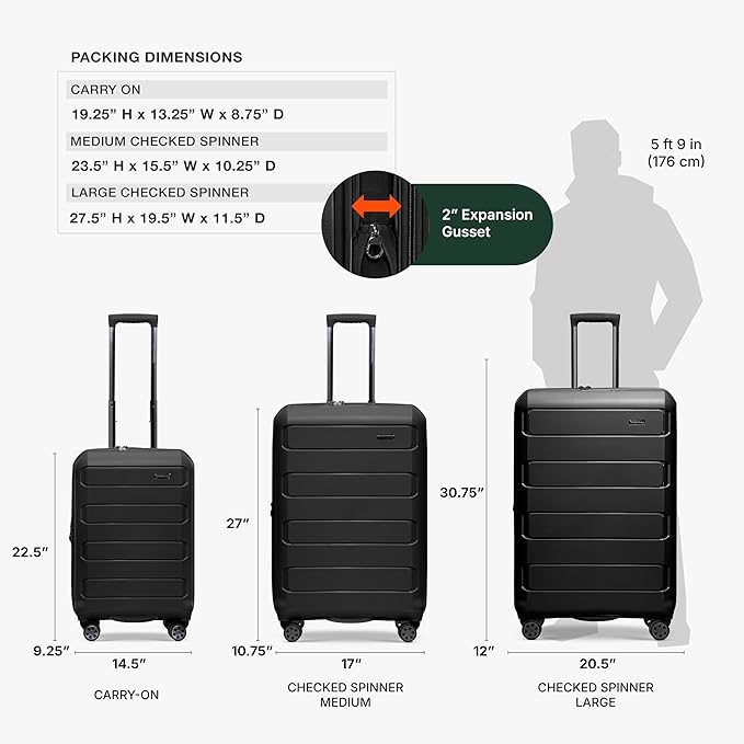 Traveler's Choice Pagosa Hardshell Expandable Luggage with Spinner Wheels, Black, 2-Piece Set (22/27) - Image 4