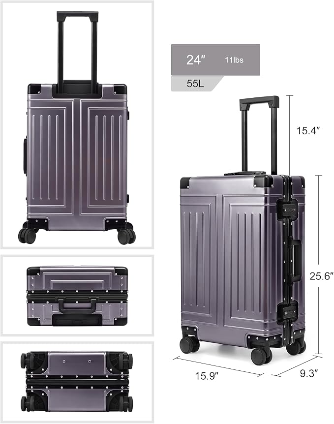 Aluminum Magnesium 24inch Luggage，Cut from Whole Aluminum Sheet，（3rd Generation，Metal zipperless suitcase ） (grey, 24inch) - Image 5