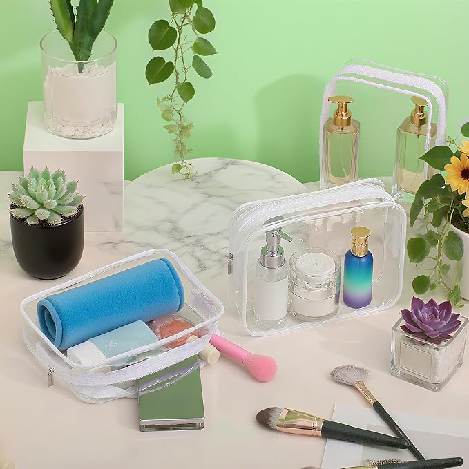 100 Pcs Clear Makeup Bags Bulk Graduation Dad Mon Gifts Bag Tsa Approved Toiletry Bag for Travel Transparent Cosmetic Bag PVC Waterproof Travel Small Pouches with Zipper for Men and Women(White) - Image 3