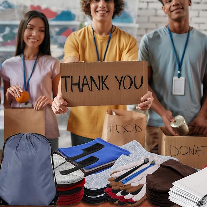 Coume 192 Pcs Christmas Homeless Care Package Supplies Winter Beanies Gloves Neck Warmer Sock Emergency Thermal Blankets Drawstring Bags Toothbrushes and Combs for Men Women Outdoors Winter Homeless