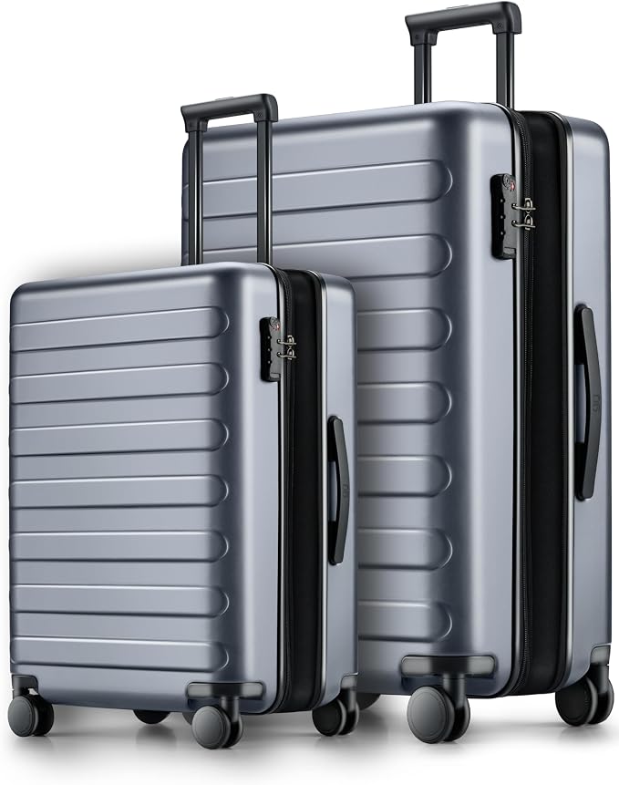 NINETYGO Luggage Sets 2 Piece, Carry On Luggage Airline Approved, Large Checked Luggage with Smooth Spinner Wheels, Expandable, Hard Shell PC Suitcase Sets, TSA Approved, 20in/28in (Grey, Rhine Max) by NINETYGO