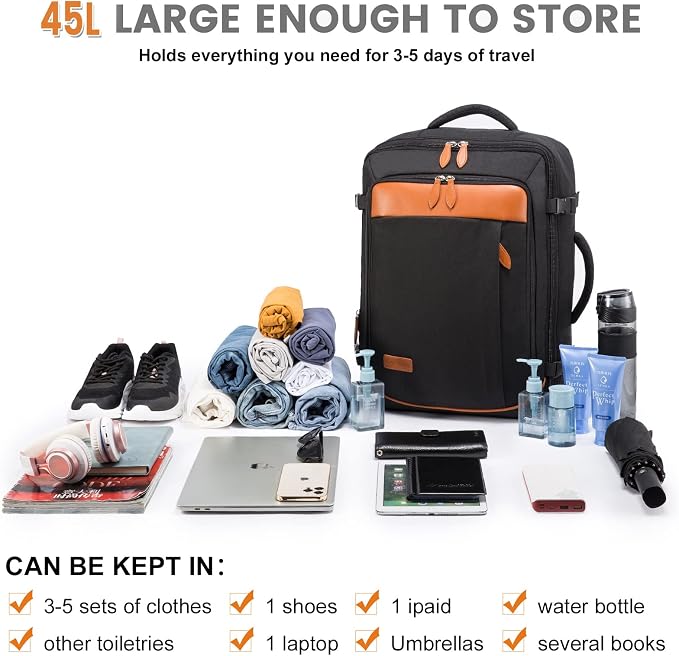 LOVEVOOK Carry on Backpack, 45L Large Travel Backpack for Women Men Airline Approved, Expandable Large Suitcase Backpacks With 4 Packing Cubes, Aer Travel Pack 3, Water Resistant Weekender Bag - Image 2