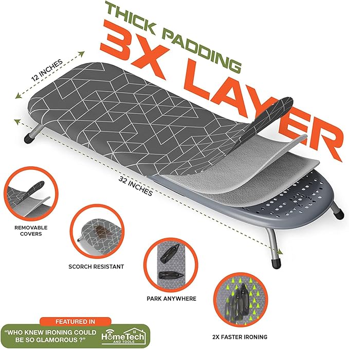 Xabitat Foldable Tabletop Ironing Board, Gray | Portable tabletop design, foldable frame, heat-resistant cover, space-saving storage - Image 3