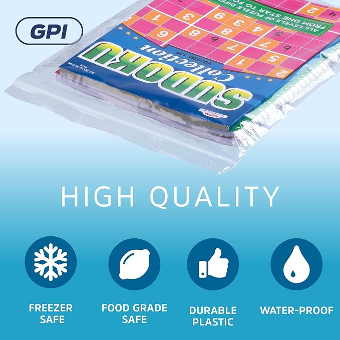 GPI - 12" x 18" Zip Bags, 200 Count, Clear Plastic Reclosable Zipper Poly Baggies, with Resealable Zip Top Lock. for Freezer, Apparel, Clothing, Food, Home & Office Supplies. - Image 3