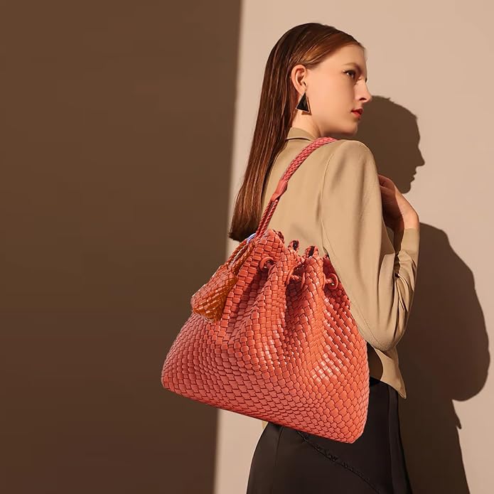 JINMANXUE Woven Purse for Women, Beach Hobo Shoulder Bag, Top-handle Tote Handbag, Shopper Underarm Satchel for Work Travel | Spacious Lightweight - Image 3