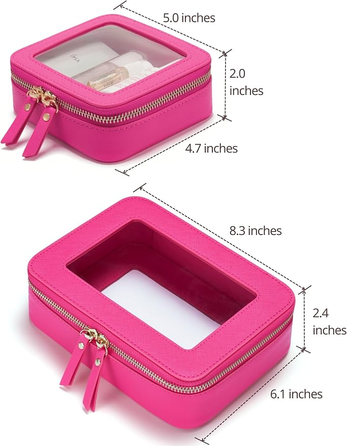 Popvibe Clear Makeup Case Toiletry Bag Travel Medium Clear Cosmetic Bag with Zipper, Make Up Bag Organizer Traveling TSA Approved Transparent Bag Car for Essentials, Mini & Medium, Hot Pink - Image 2