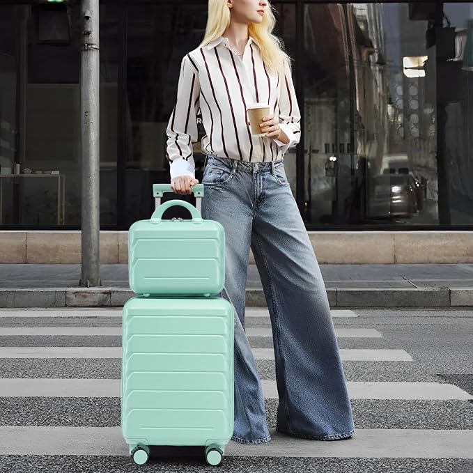 2-Piece ABS Hard Shell Lightweight Carry-On Luggage Set (14" & 20"), 360-Degree Spinner Wheels, Adjustable Telescopic Handle and Combination Lock for Travel, Mint Green - Image 8
