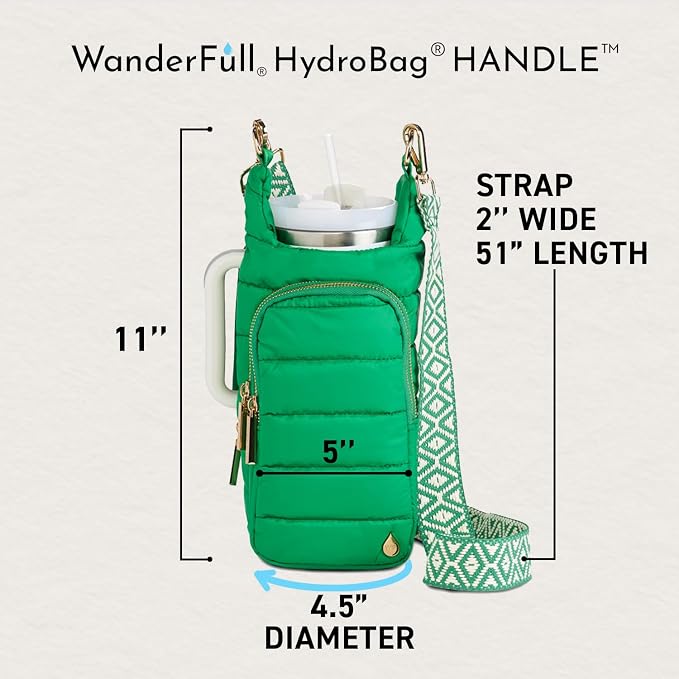 WanderFull Original HydroBag Handle®, Zipper for Handle, 40 oz Water Bottle Holder w/Strap, Crossbody Carrier Bag w/Phone Pocket, Tumbler Accessories - Kelly Green - Image 2