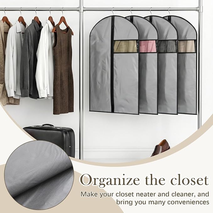 Amylove 10 Pcs 40“ Suit Garment Bags for Closet Storage and Travel, Hanging Clothes Covers with Zipper and Clear Window, Dust Resistant Suit Bags for Suits Jackets Coats Dresses - Image 6