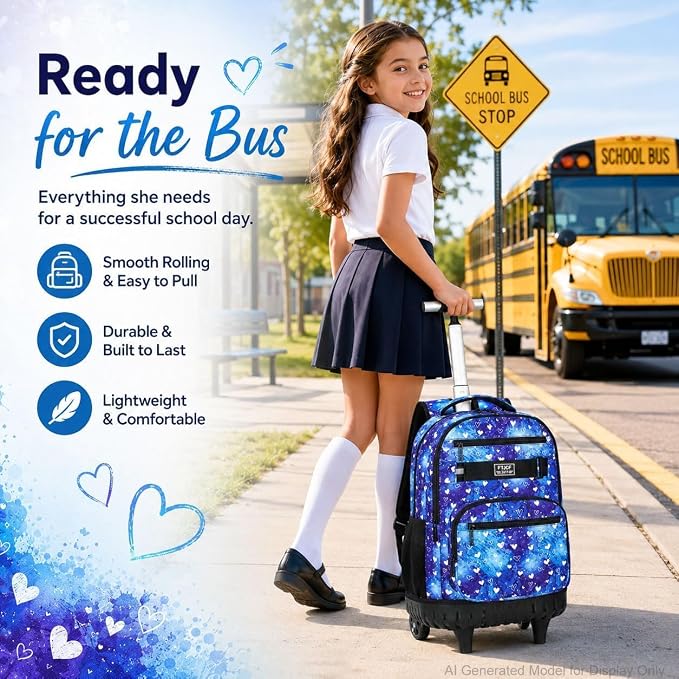 3Pcs Rolling Backpack for Girls, 19 Inche Women Roller Bag with Wheels for Adults, Wheeled Bookbag with Lunch Box(Blue) - Image 8