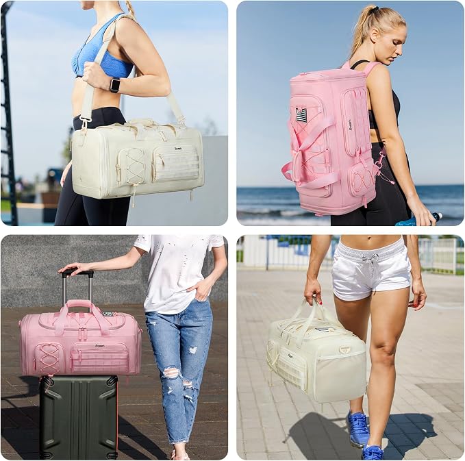 Bosstin Gym Bag for Women & Men,45L Travel Duffle Sports Duffel Bag Gym Weekender Overnight Backpack with Shoe Compartment (3PINK) - Image 6