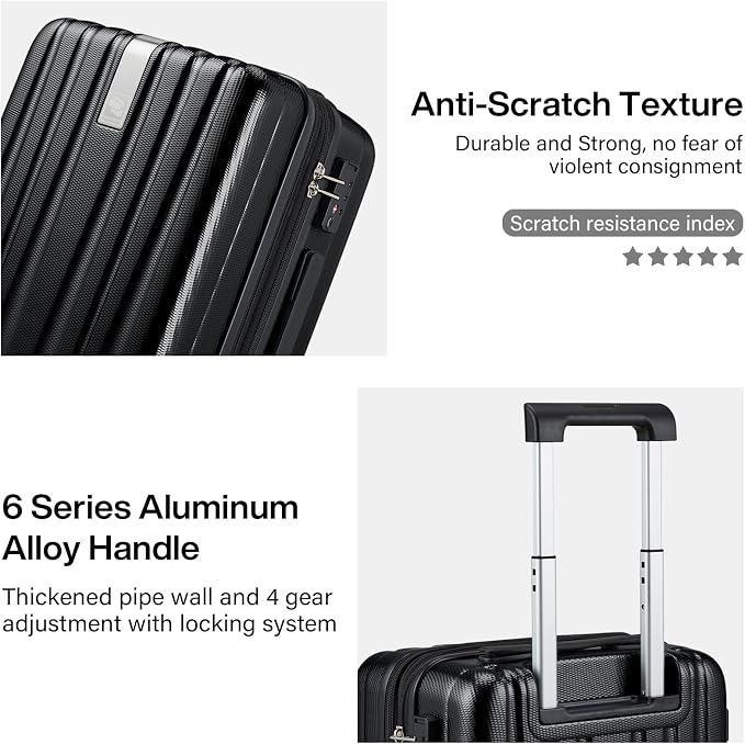 Hanke 24 Inch Expandable Checked Luggage Lightweight PC Hard Shell luggage Suitcases with Wheels Travel Luggage Rolling Large Suitcase Travel Luggage Bag for Go To University.(Jet Black) - Image 8