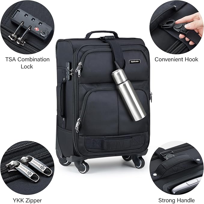 Hanke 3 Piece luggage Sets Softside Expandable luggage with Spinner Wheels TSA Lock,Travel Lightweight Luggage Sets,Black - Image 8