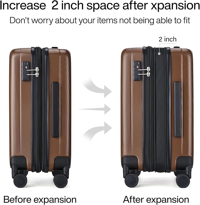 Hanke Expandable Hardshell Luggage Sets 3 piece Carry On Luggage with Wheels Suitcases Lightweight Checked Tsa Luggage Rolling Large Suitcase Travel Luggage Bag Woman Men 20/24/29 Inch(Brown) - Image 3