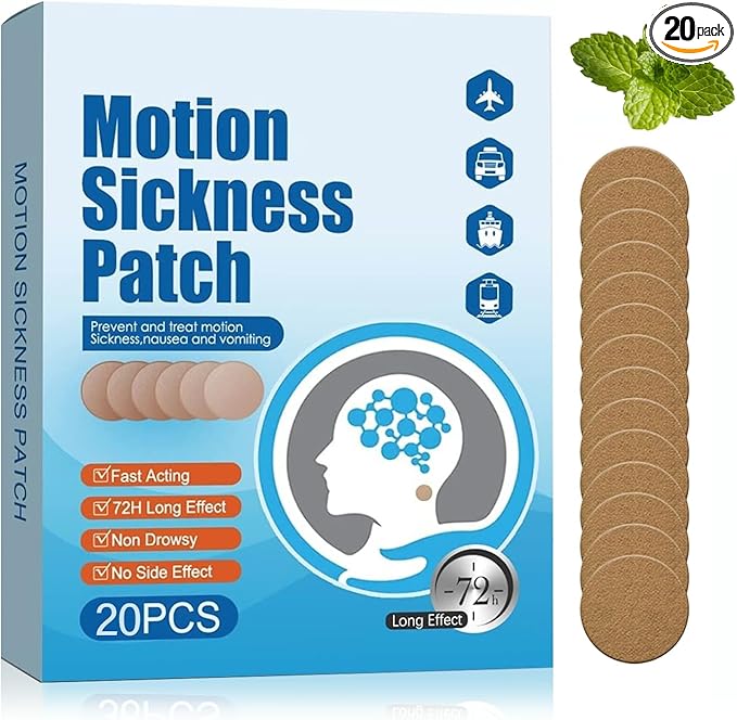 (2026 New) Motion Sickness Patches Non-Drowsy, 100% Natural Motion Sickness Patch Travel Essentials for Car Airplane Ship Altitude Sickness - Travel Essentials, for Adults and Kids(20 Count)