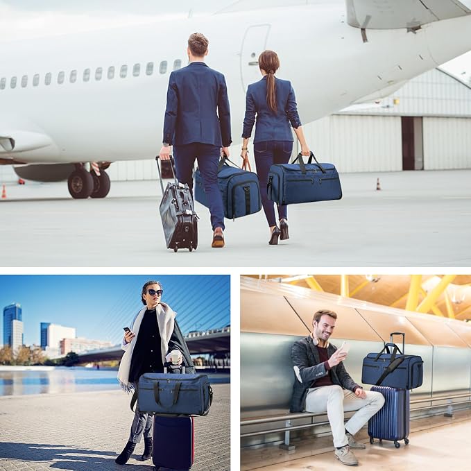 Large Garment Bag for Travel, Bukere Convertible Suit Travel Garment Duffel Bag for Men Women Business, Shoe Compartment, Detachable Shoulder Strap, Multi-Function 2 in 1 Weekender Bag, Blue - Image 8