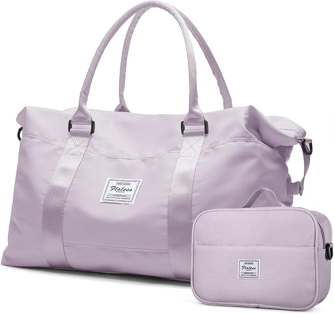 HYC00 Travel Duffel Bag with Toiletry Bag,Weekender Overnight Bag for Women,Carry-on Bag with Wet Pocket,Gym Bag,Extra Large,Light Purple by HYC00