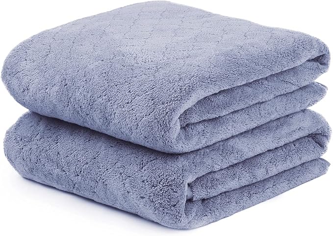 JML Microfiber Bath Towels, Ultra Soft, Super Absorbent, Fast Drying, No Fading, Large Body Towel Set for Shower, Gym, Sauna, Sport, Travel, Fitness, SPA,Yoga (Coral Fleece Blue, 30 in x 60 in) by JML