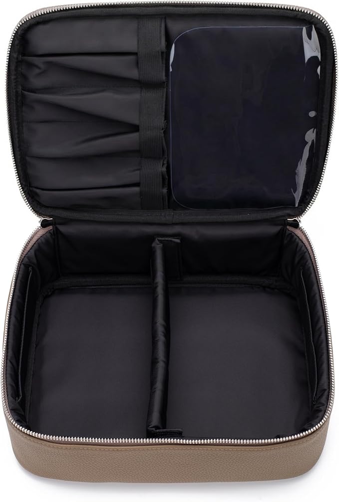 Luxury Genuine Cowhide Leather Cosmetic Organizer Bag – Large Capacity Makeup & Toiletry Travel Case with Compartment, Brush Holder for Women and Men - Image 5