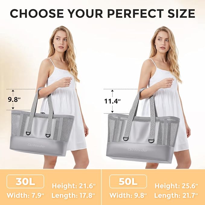 Large Mesh Beach Bag, Waterproof Bottom Tote, Structured Design Waterproof Pocket, Sandproof Pool Bag for Cruise Gym - Image 2
