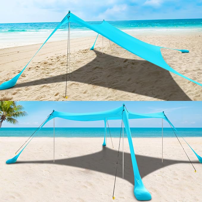 COMMOUDS Beach Tent Sun Shelter - UPF50+ Pop Up Beach Canopy with Sandbags & Sand Shovel & Windproof Poles, Portable Sun Shade for Beach, Camping, Picnics, Backyard - Image 7