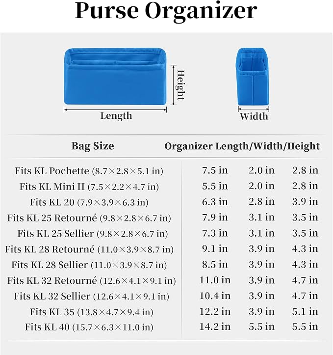 Women's Purse Organizer Insert - Satin & Lightweight Fabric with Inside Pockets, Portable for Commute, Travel, Shopping, and Evening, Multicolor Options, Fits for Kelly Pochette(Blue hydra, Pochette) - Image 8